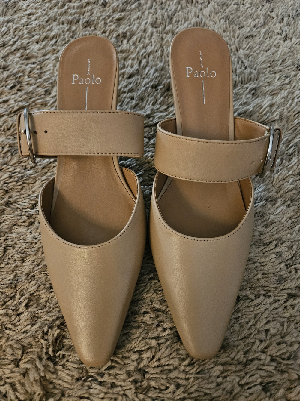 Linea Paolo Women's Tan Pointed Mule with Buckle Strap